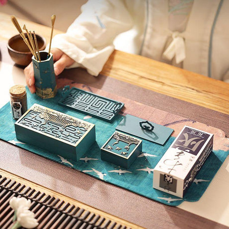 Blue-Glazed Square Incense Powder Burner Set - RENCONTRE ZEN&Tea